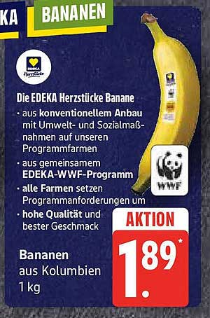 EDEKA Herzstücke Banane - 1 kg aus Kolumbien