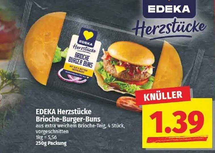 EDEKA Herzstücke Brioche-Burger-Buns, 4 Stück, 250g Packung