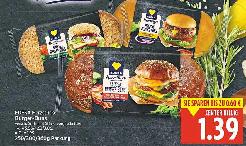 EDEKA Herzstücke Burger-Buns, 4 Stück, verschiedene Sorten
