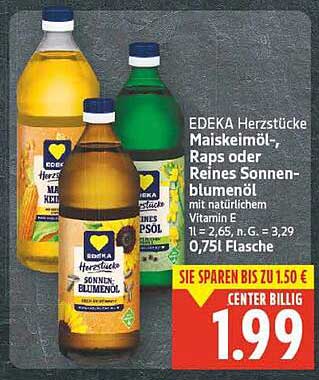 EDEKA Herzstücke Maiskeimöl, Raps oder Reines Sonnenblumenöl 0,75 l