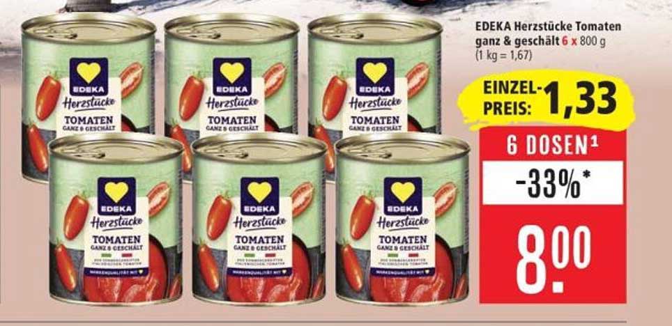 EDEKA Herzstücke Tomaten ganz & geschält 6 x 800 g