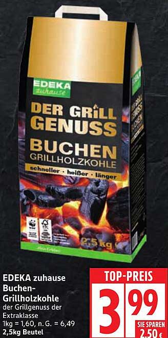 EDEKA zuhause Buchen-Grillkohle 2,5 kg - Der Grillgenuss der Extraklasse