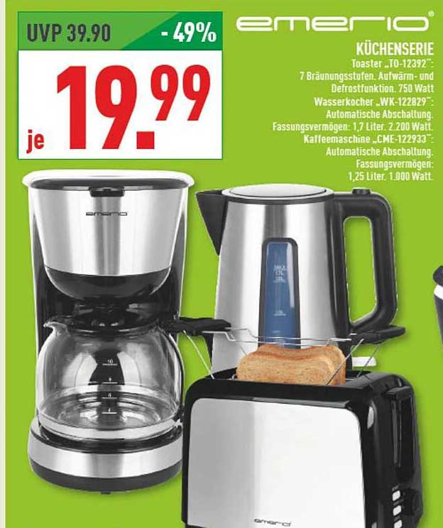 EMERIO Küchenset - Toaster, Wasserkocher und Kaffeemaschine zum Sonderpreis!