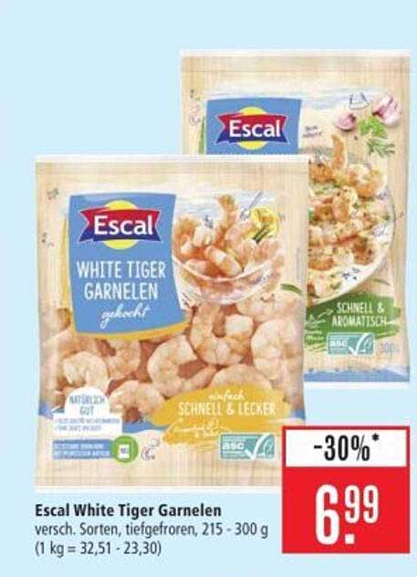 Escal White Tiger Garnelen, verschiedene Sorten, tiefgefroren, 215 - 300 g