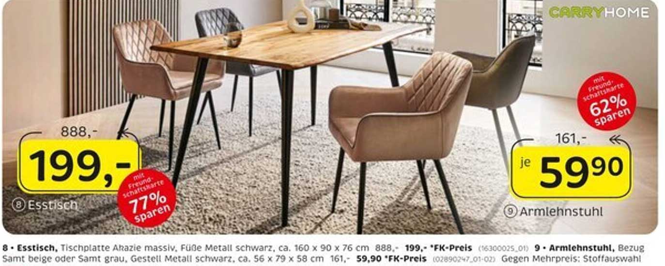 Esstisch Alazie massiv mit Metallfüßen