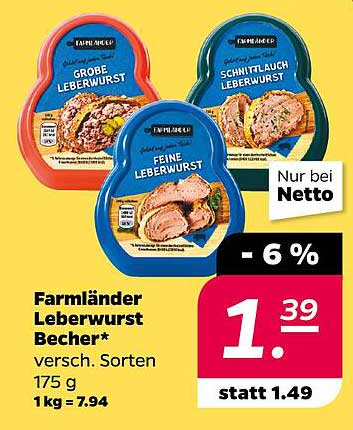 Farmländer Leberwurst Becher – verschiedene Sorten 175 g