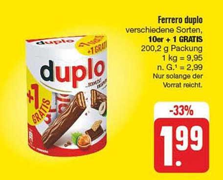 Ferrero duplo, 10er + 1 GRATIS, 200,2 g Packung