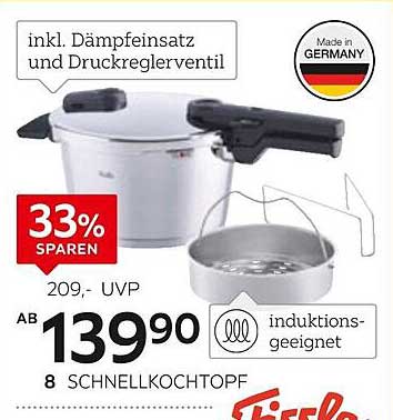Fissler Schnellkochtopf inkl. Dämpfeinsatz und Druckreglerventil