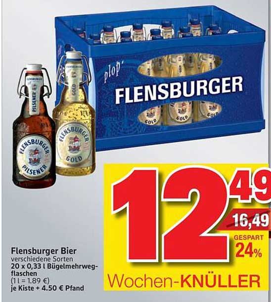 Flensburger Bier – verschiedene Sorten im Kasten