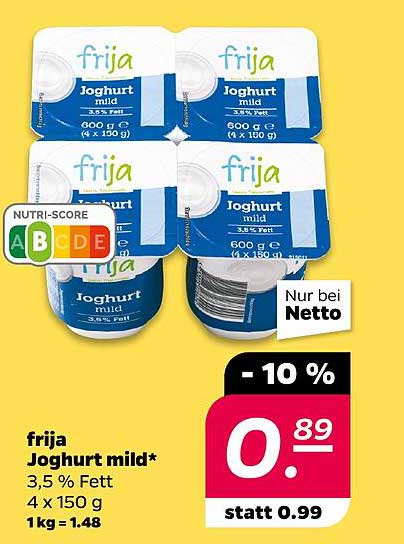 frija Joghurt mild* 3,5 % Fett - 4 x 150 g