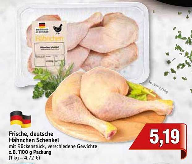 Frische, deutsche Hähnchen Schenkel mit Rückenstück, verschiedene Gewichte z.B. 1100 g Packung