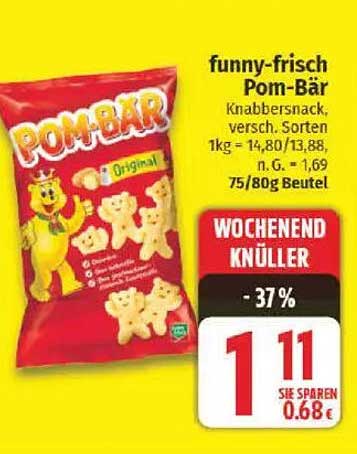 funny-frisch Pom-Bär Knabbersnack, 75/80g Beutel