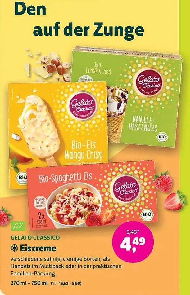 Gelato Classico Bio-Eiscreme - verschiedene Sorten.