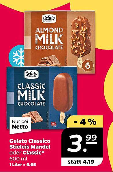 Gelato Classico Stieleis Mandeln oder Classic 600 ml