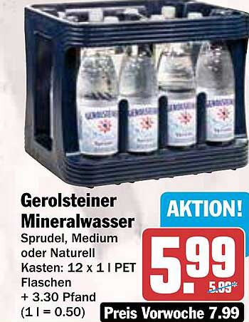 Gerolsteiner Mineralwasser - Sprudel, Medium oder Naturell - Kasten: 12 x 1 l PET Flaschen
