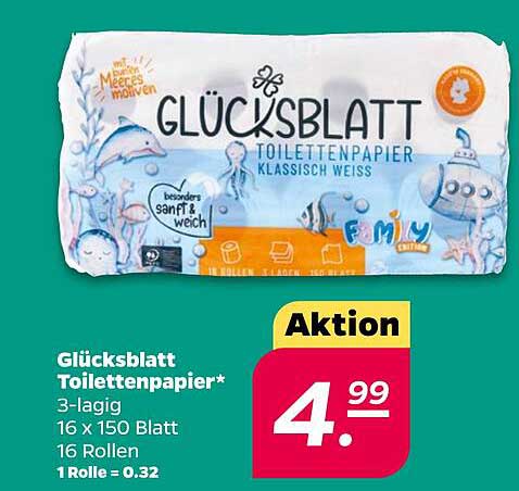 Glücksblatt Toilettenpapier - 3-lagig, 16 Rollen