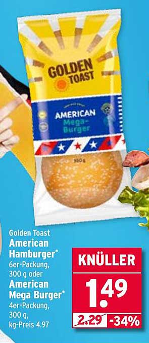 Golden Toast American Hamburger® 6er-Packung, 300 g oder American Mega Burger® 4er-Packung, 300 g