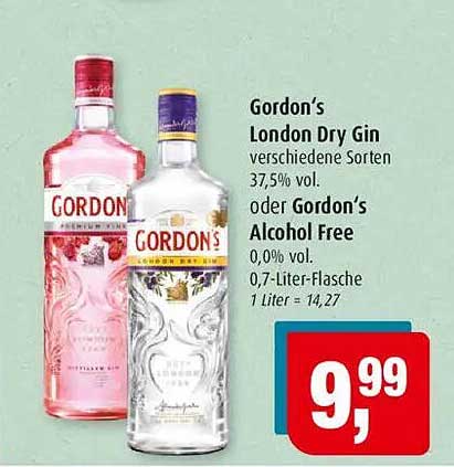 Gordon's London Dry Gin verschiedene Sorten 37,5% vol oder Gordon's Alcohol Free 0,0% vol
