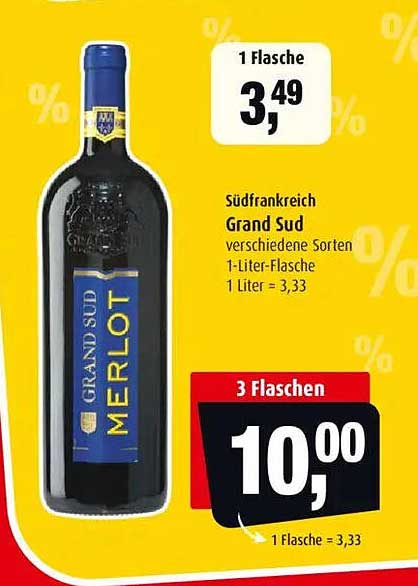 Grand Sud Merlot - 1 Liter Flasche für nur 3,49 €