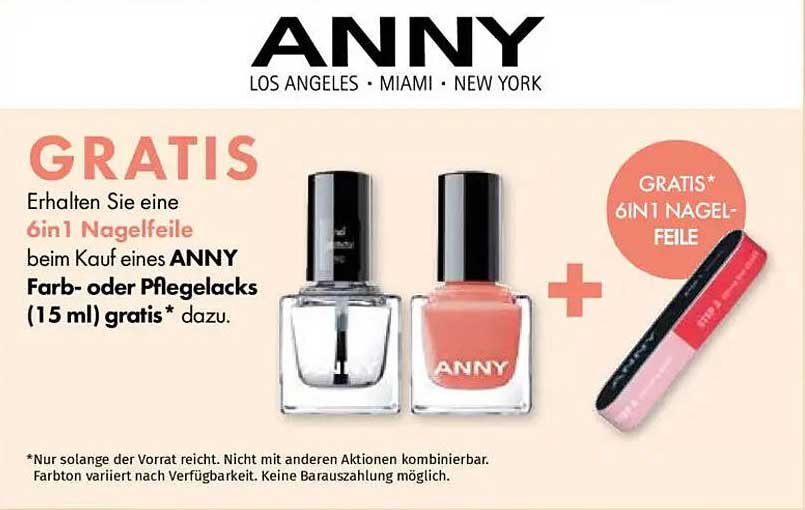 Gratis 6in1 Nagelfeile beim Kauf einesAN N Y Farb- oder Pflege-lacks (15 ml)