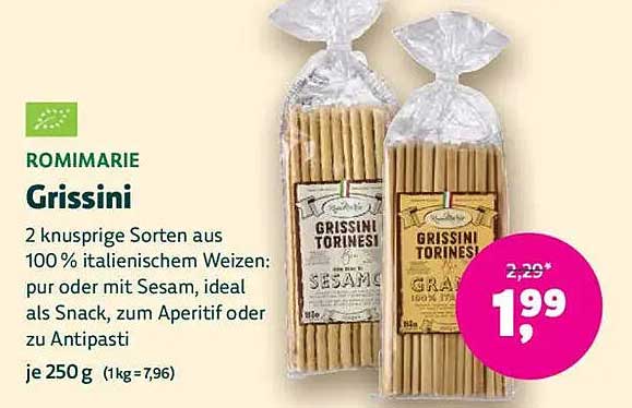 Grissini – 2 knusprige Sorten aus 100 % italienischem Weizen