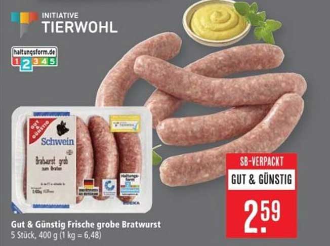 Gut & Günstig Frische grobe Bratwurst - 5 Stück, 400 g