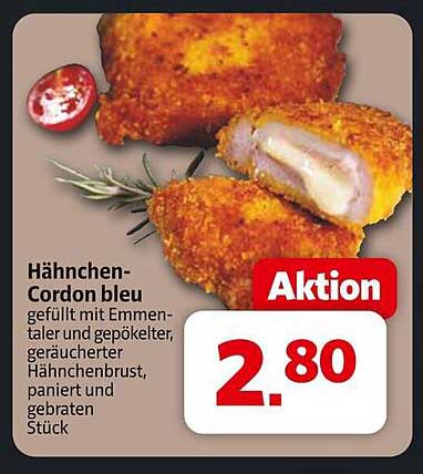 Hähnchen-Cordon bleu gefüllt mit Emmentaler und gepökelter Hähnchenbrust