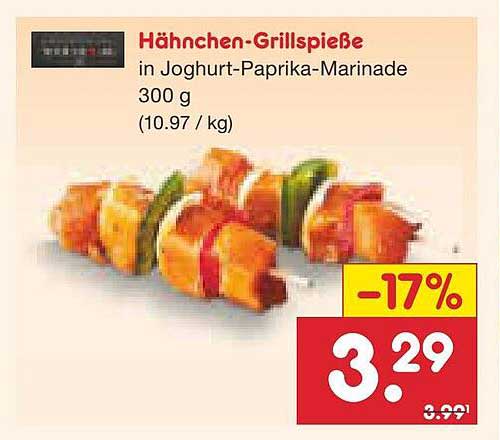 Hähnchen-Grillspieße in Joghurt-Paprika-Marinade 300 g