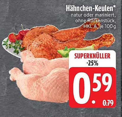 Hähnchen-Keulen* natur oder mariniert, ohne Rückenstück, HKL A, je 100g