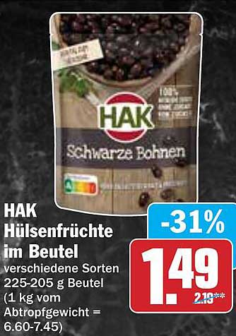 HAK Hülsenfrüchte im Beutel - verschiedene Sorten 225-205 g