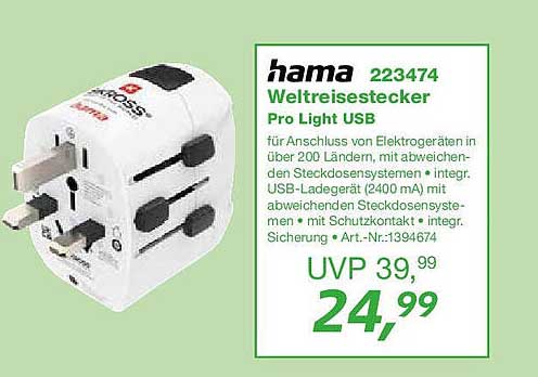 hama Weltreisestecker Pro Light USB
