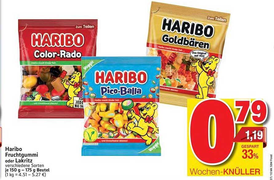 Haribo Fruchtgummi oder Lakritz 150 g - 175 g