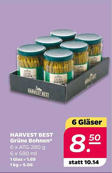 HARVEST BEST Grüne Bohnen* 6 x ATG 280 g 6 x 580 ml