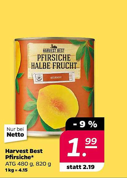 Harvest Best Pfirsiche Halbe Frucht 480 g – jetzt nur 1,99 €!