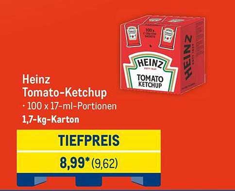 Heinz Tomaten-Ketchup 100 x 17-ml-Portionen, 1,7-kg-Karton