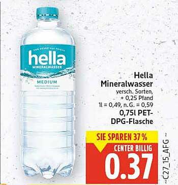 Hella Mineralwasser versch. Sorten + 0,25 Pfand