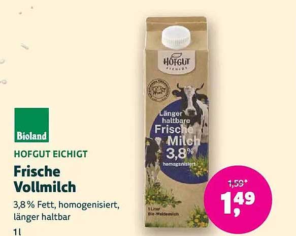 HOFGUT EICHT Frische Vollmilch 3,8% homogenisiert, länger haltbar