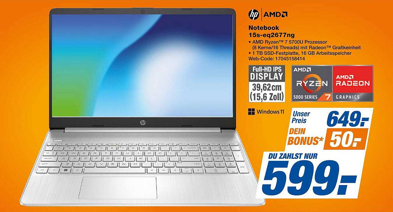 HP Notebook 15s-eq2677ng mit AMD Ryzen 7 Prozessor
