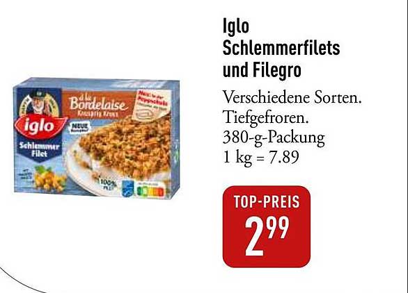 Iglo Schlemmerfilets und Filegro - Verschiedene Sorten, Tiefgefroren, 380-g-Packung
