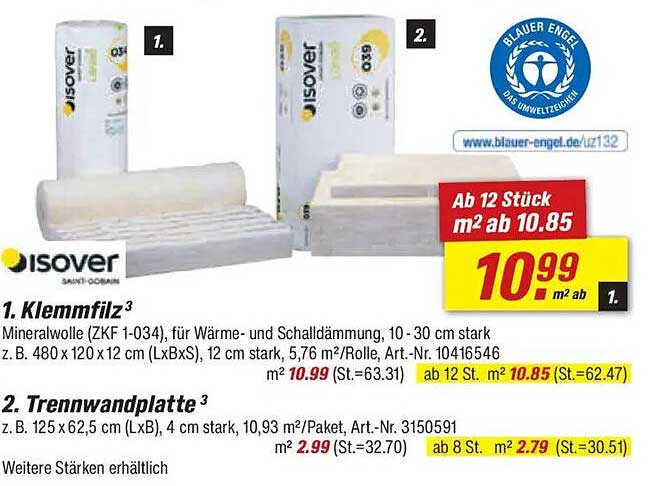 ISOVER Klemmfilz und Trennwandplatte - Hochwertige Dämmung für Ihr Zuhause