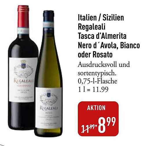 Italien / Sizilien Regaleali Tasca d'Almerita Nero d'Avola, Bianco oder Rosato