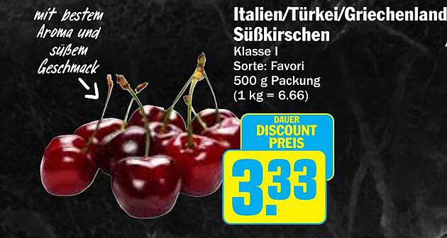 Italien/Türkei/Griechenland Süßkirschen Klasse I 500 g Packung