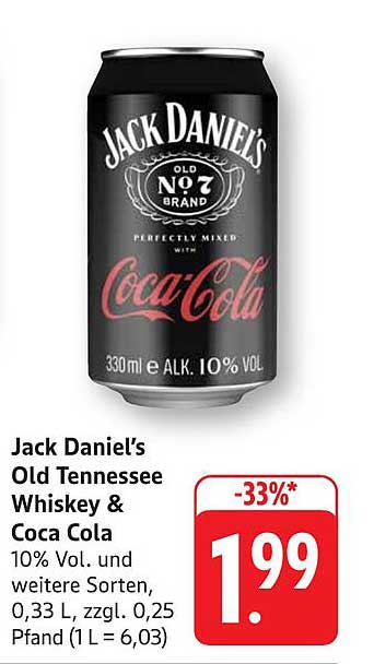 Jack Daniel's Old Tennessee Whiskey & Coca Cola 330 ml