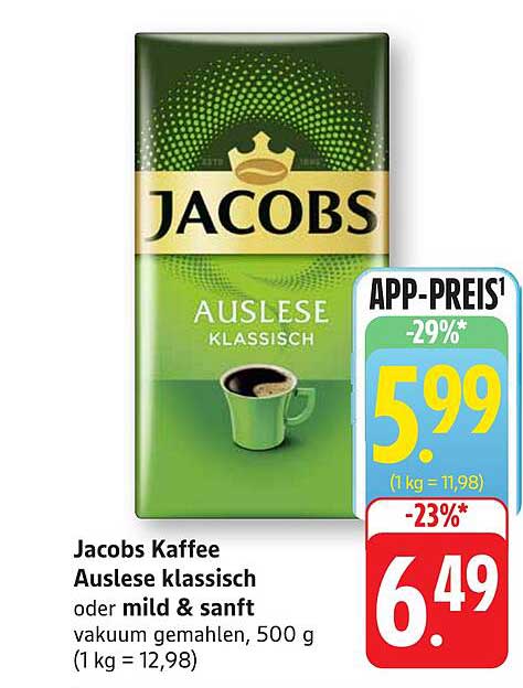 Jacobs Kaffee Auslese klassisch oder mild & sanft, vakuum gemahlen, 500 g