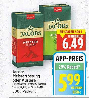 Jacobs Meisterröstung oder Auslese Filterkaffee 500g