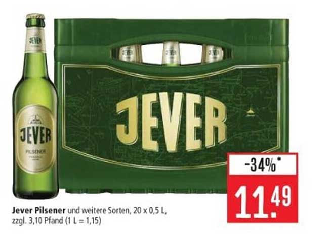 Jever Pilsener und weitere Sorten, 20 x 0,5 L, zzgl. 3,10 Pfand (1 L = 1,15)