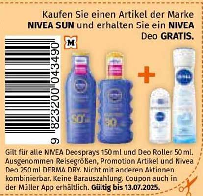 Kaufen Sie einen Artikel der Marke NIVEA SUN und erhalten Sie ein NIVEA Deo GRATIS