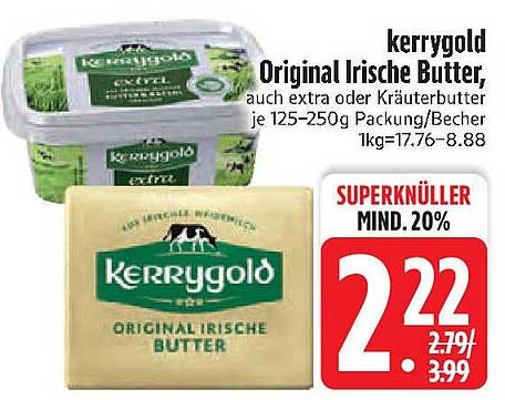 kerrygold Original Irische Butter, auch extra oder Kräuterbutter je 125-250g Packung/Becher