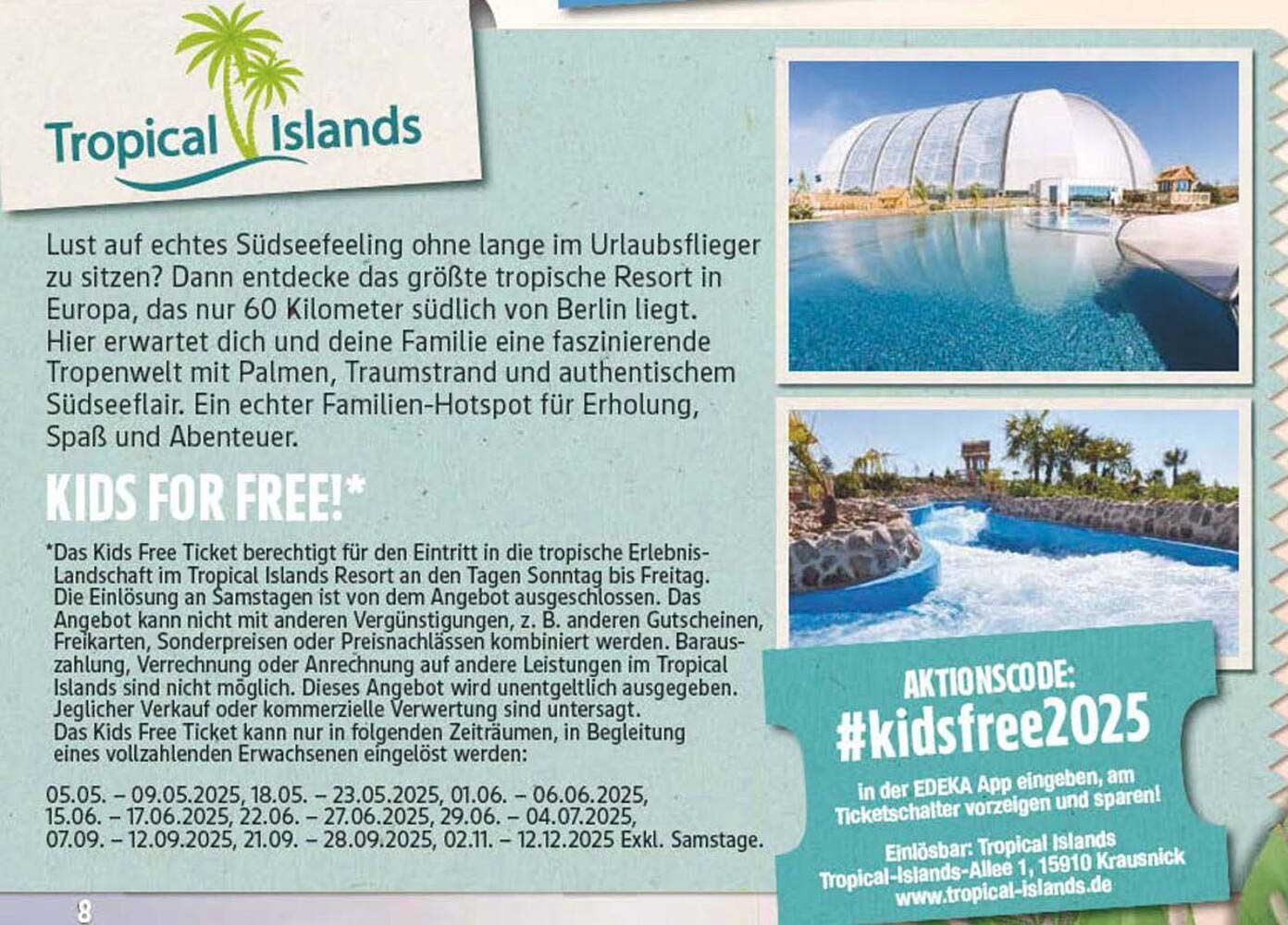 Kids Free Ticket für Tropical Islands