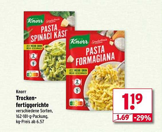 Knorr Trockenfertiggerichte - Pasta Spinaci Käse & Pasta Formagiana